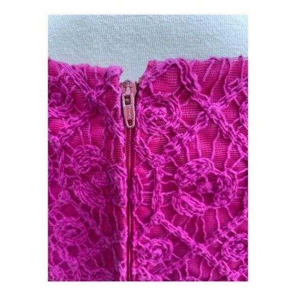 Vintage Crotchet Lace Fuschia Top Shirt 3/4 Sleeve - Picture 14 of 15